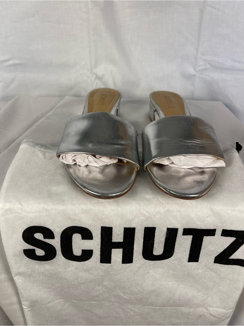 SCHUTZ Metallic Silver Slide Mules